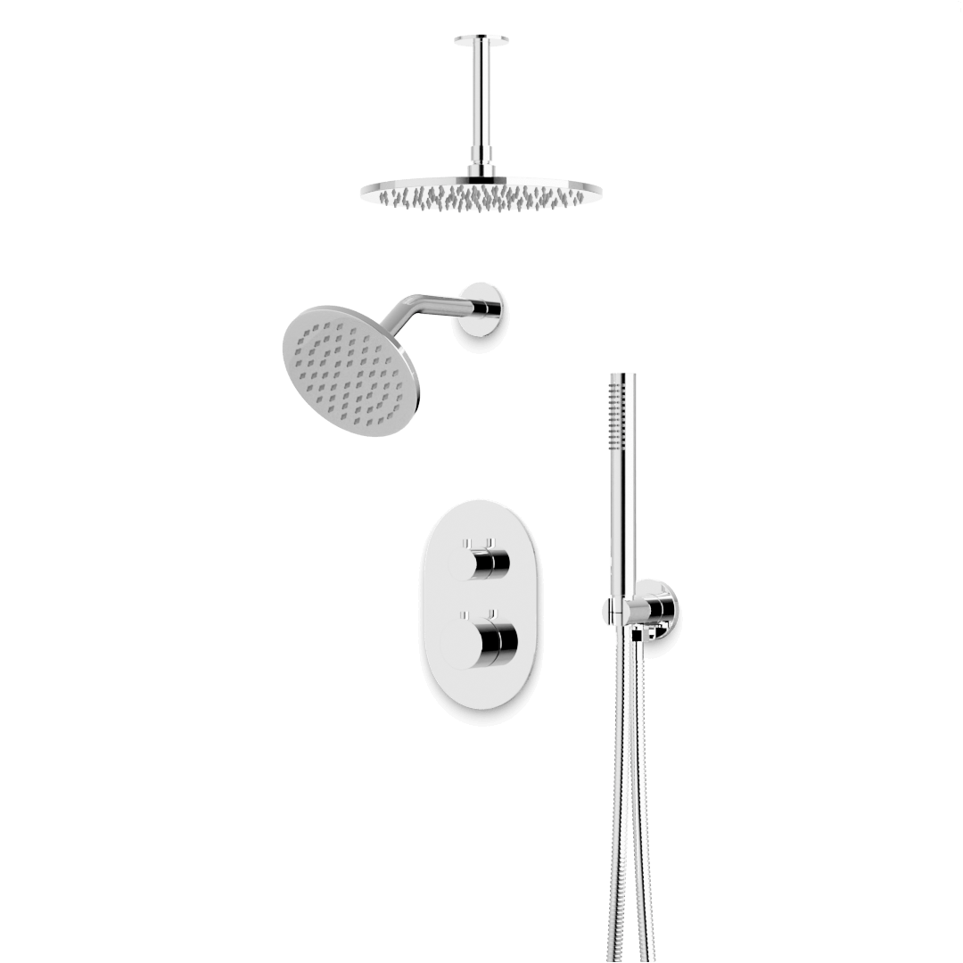 Artos Opera Thermostatic Shower Trim Kit with Wall & Ceiling Mount Shower Head, Hand Shower in Chrome – Wide Control Trim Style – PS108CH