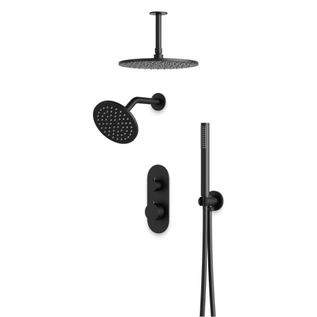 Artos Opera Thermostatic Shower Trim Kit with Wall & Ceiling Mount Shower Head, Hand Shower in Matte Black – Wide Control Trim Style – PS108BK