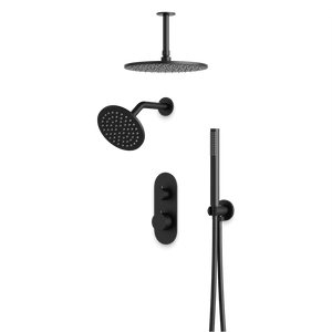 Artos Opera Thermostatic Shower Trim Kit with Wall & Ceiling Mount Shower Head, Hand Shower in Matte Black – Wide Control Trim Style