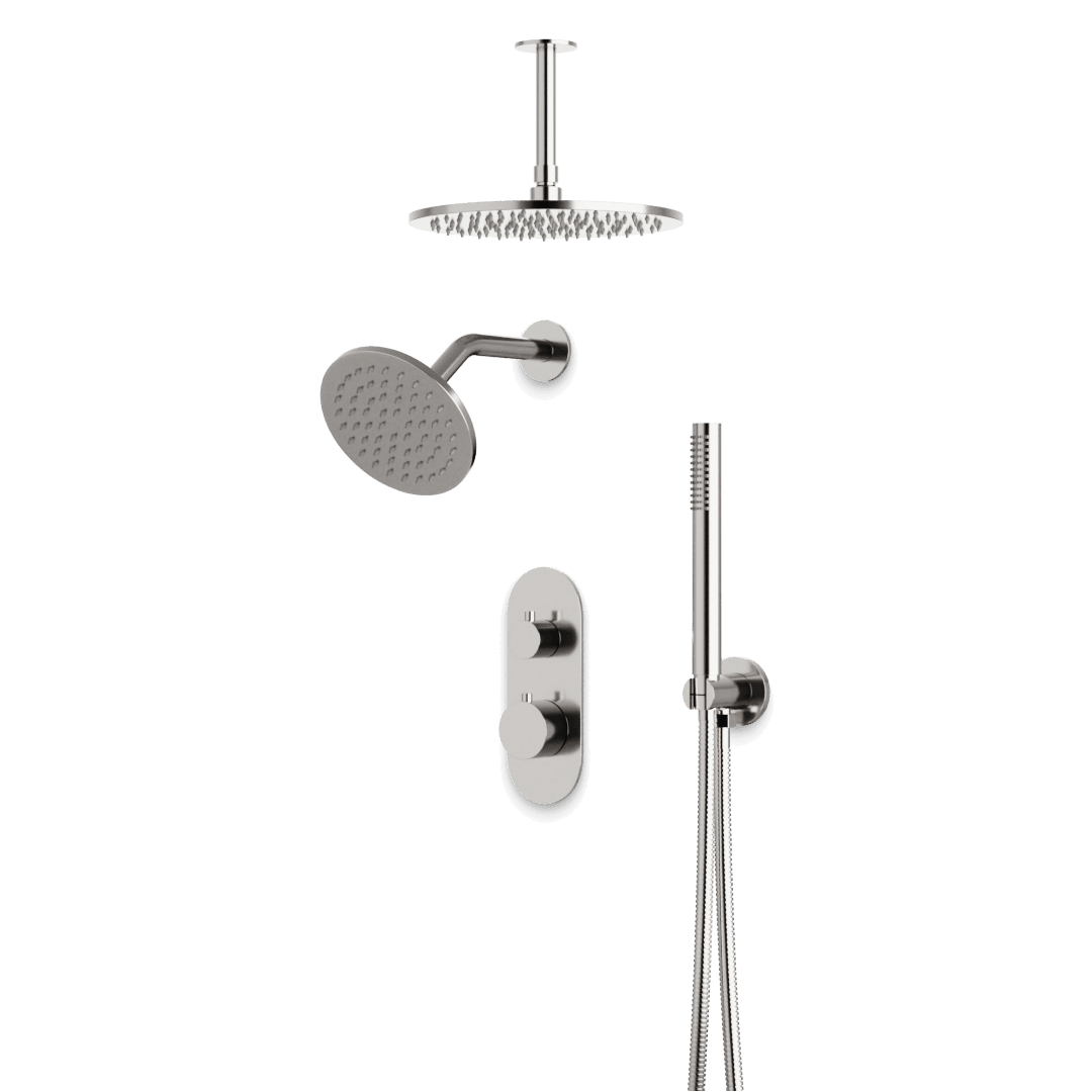 Artos Opera Thermostatic Shower Trim Kit with Wall & Ceiling Mount Shower Head, Hand Shower in Brushed Nickel – Wide Control Trim Style – PS108BN