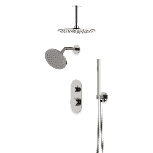 Artos Opera Thermostatic Shower Trim Kit with Wall & Ceiling Mount Shower Head, Hand Shower in Brushed Nickel – Wide Control Trim Style – PS108BN