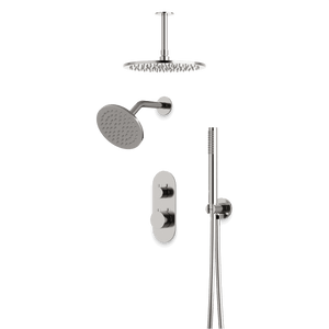 Artos Opera Thermostatic Shower Trim Kit with Wall & Ceiling Mount Shower Head, Hand Shower in Brushed Nickel – Wide Control Trim Style