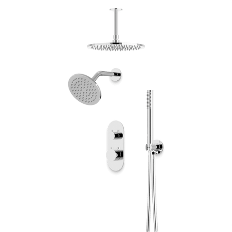 Artos Opera Thermostatic Shower Trim Kit with Wall & Ceiling Mount Shower Head, Hand Shower in Chrome – Wide Control Trim Style – PS108CH
