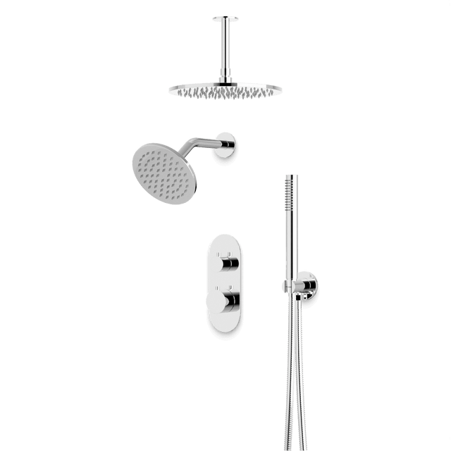 Artos Opera Thermostatic Shower Trim Kit with Wall & Ceiling Mount Shower Head, Hand Shower in Chrome – Wide Control Trim Style – PS108CH