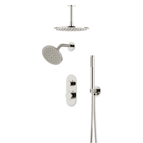 Artos Opera Thermostatic Shower Trim Kit with Wall & Ceiling Mount Shower Head, Hand Shower in Polished Nickel – Wide Control Trim Style – PS108PN