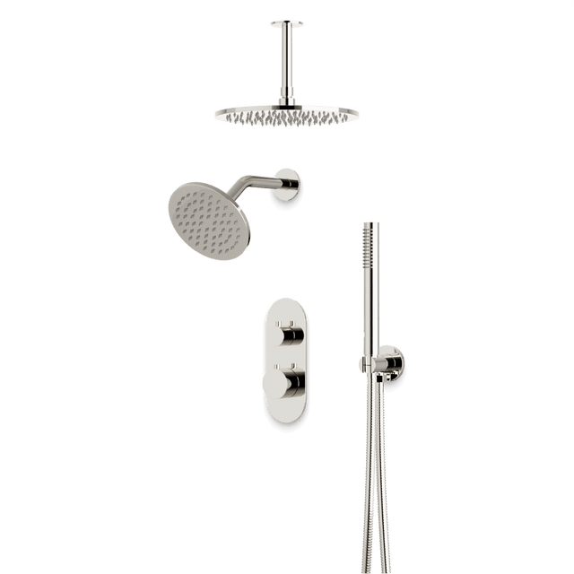 Artos Opera Thermostatic Shower Trim Kit with Wall & Ceiling Mount Shower Head, Hand Shower in Polished Nickel – Wide Control Trim Style – PS108PN