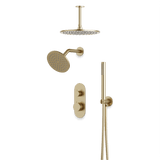 Artos Opera Thermostatic Shower Trim Kit with Wall & Ceiling Mount Shower Head, Hand Shower in Satin Brass – Wide Control Trim Style – PS108SB