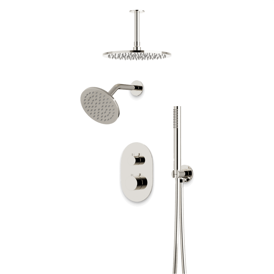 Artos Opera Thermostatic Shower Trim Kit with Wall & Ceiling Mount Shower Head, Hand Shower in Polished Nickel – Wide Control Trim Style – PS108PN