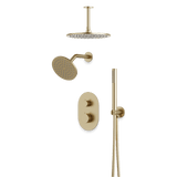 Artos Opera Thermostatic Shower Trim Kit with Wall & Ceiling Mount Shower Head, Hand Shower in Satin Brass – Wide Control Trim Style – PS108SB