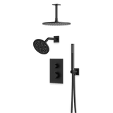 Artos Otella Thermostatic Shower Trim Kit with Wall & Ceiling Mount Shower Head, Hand Shower in Matte Black – Wide Control Trim Style – PS109BK