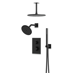 Artos Otella Thermostatic Shower Trim Kit with Wall & Ceiling Mount Shower Head, Hand Shower in Matte Black – Wide Control Trim Style – PS109BK