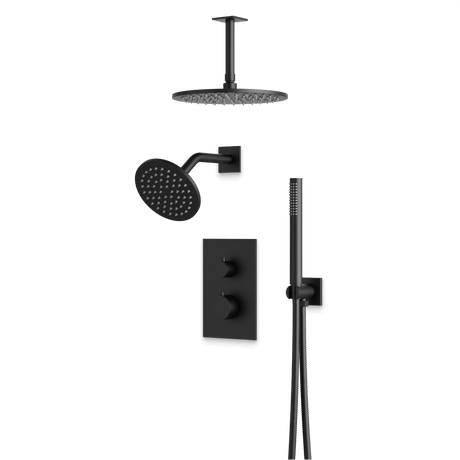 Artos Otella Thermostatic Shower Trim Kit with Wall & Ceiling Mount Shower Head, Hand Shower in Matte Black – Wide Control Trim Style – PS109BK