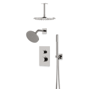 Artos Otella Thermostatic Shower Trim Kit with Wall & Ceiling Mount Shower Head, Hand Shower in Brushed Nickel – Wide Control Trim Style – PS109BN