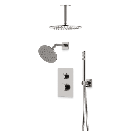 Artos Otella Thermostatic Shower Trim Kit with Wall & Ceiling Mount Shower Head, Hand Shower in Brushed Nickel – Wide Control Trim Style – PS109BN
