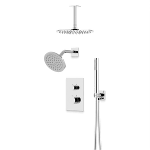 Artos Otella Thermostatic Shower Trim Kit with Wall & Ceiling Mount Shower Head, Hand Shower in Chrome – Wide Control Trim Style – PS109CH