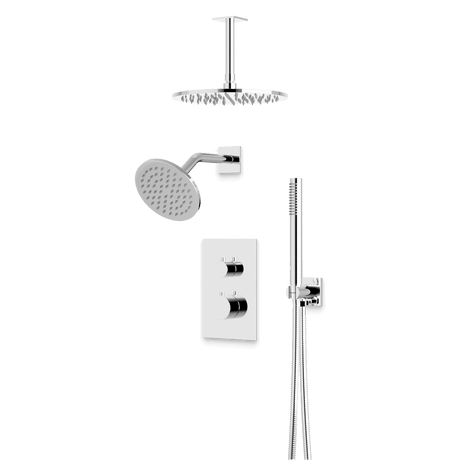 Artos Otella Thermostatic Shower Trim Kit with Wall & Ceiling Mount Shower Head, Hand Shower in Chrome – Wide Control Trim Style – PS109CH