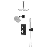 Artos Otella Thermostatic Shower Trim Kit with Wall & Ceiling Mount Shower Head, Hand Shower in Chrome/Matte Black – Wide Control Trim Style – PS109CHB