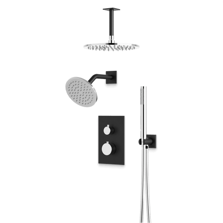 Artos Otella Thermostatic Shower Trim Kit with Wall & Ceiling Mount Shower Head, Hand Shower in Chrome/Matte Black – Wide Control Trim Style – PS109CHB