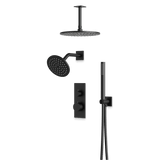 Artos Otella Thermostatic Shower Trim Kit with Wall & Ceiling Mount Shower Head, Hand Shower in Matte Black – Wide Control Trim Style – PS109BK