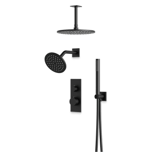 Artos Otella Thermostatic Shower Trim Kit with Wall & Ceiling Mount Shower Head, Hand Shower in Matte Black – Wide Control Trim Style – PS109BK