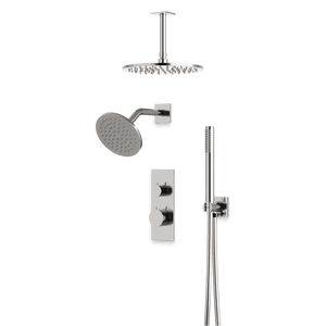 Artos Otella Thermostatic Shower Trim Kit with Wall & Ceiling Mount Shower Head, Hand Shower in Brushed Nickel – Wide Control Trim Style