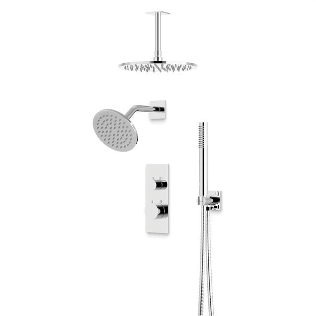 Artos Otella Thermostatic Shower Trim Kit with Wall & Ceiling Mount Shower Head, Hand Shower in Chrome – Wide Control Trim Style – PS109CH