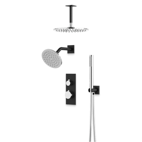 Artos Otella Thermostatic Shower Trim Kit with Wall & Ceiling Mount Shower Head, Hand Shower in Chrome/Matte Black – Wide Control Trim Style – PS109CHB