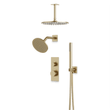 Artos Otella Thermostatic Shower Trim Kit with Wall & Ceiling Mount Shower Head, Hand Shower in Satin Brass – Wide Control Trim Style – PS109SB