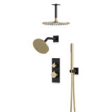 Artos Otella Thermostatic Shower Trim Kit with Wall & Ceiling Mount Shower Head, Hand Shower in Satin Brass/Matte Black – Wide Control Trim Style – PS109SBB