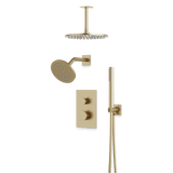 Artos Otella Thermostatic Shower Trim Kit with Wall & Ceiling Mount Shower Head, Hand Shower in Satin Brass – Wide Control Trim Style – PS109SB