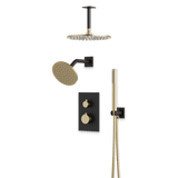 Artos Otella Thermostatic Shower Trim Kit with Wall & Ceiling Mount Shower Head, Hand Shower in Satin Brass/Matte Black – Wide Control Trim Style – PS109SBB