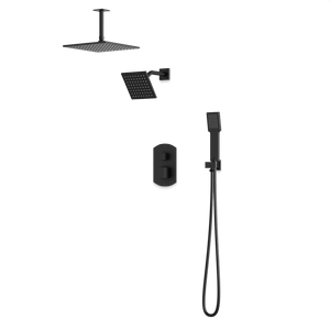 Artos Transitional Thermostatic Shower Trim Kit with Wall Mount Shower Head, Ceiling Mount Shower Head, Hand Shower in Matte Black – PS110BK