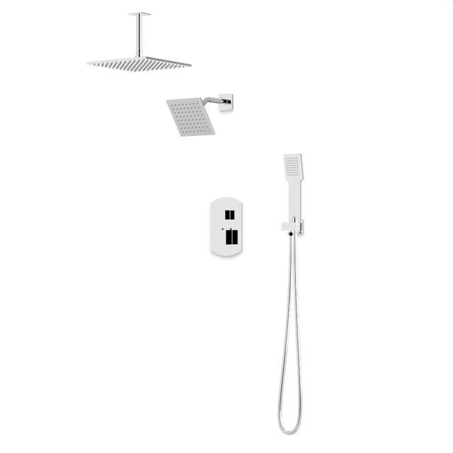 Artos Transitional Thermostatic Shower Trim Kit with Wall Mount Shower Head, Ceiling Mount Shower Head, Hand Shower in Chrome – PS110CH