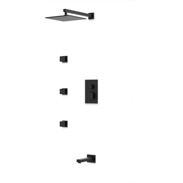 Artos Square Thermostatic Shower Trim Kit with Wall Mount Shower Head, Body Jets, Tub Filler in Matte Black – PS111BK