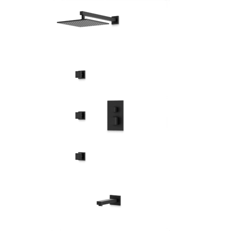 Artos Square Thermostatic Shower Trim Kit with Wall Mount Shower Head, Body Jets, Tub Filler in Matte Black – PS111BK