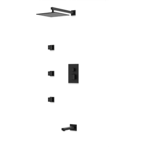 Artos Square Thermostatic Shower Trim Kit with Wall Mount Shower Head, Body Jets, Tub Filler in Matte Black