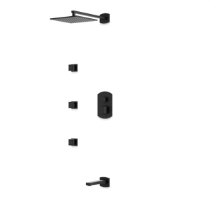 Artos Transitional Thermostatic Shower Trim Kit with Wall Mount Shower Head, Body Jets, Tub Filler in Matte Black – PS114BK