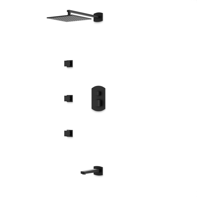 Artos Transitional Thermostatic Shower Trim Kit with Wall Mount Shower Head, Body Jets, Tub Filler in Matte Black – PS114BK