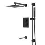 Artos Edge Thermostatic Shower Trim Kit with Wall Mount Shower Head, Hand Shower on Slide Bar, Tub Filler in Matte Black – Wide Control Trim Style – PS115BK