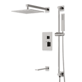 Artos Edge Thermostatic Shower Trim Kit with Wall Mount Shower Head, Hand Shower on Slide Bar, Tub Filler in Brushed Nickel – Wide Control Trim Style – PS115BN