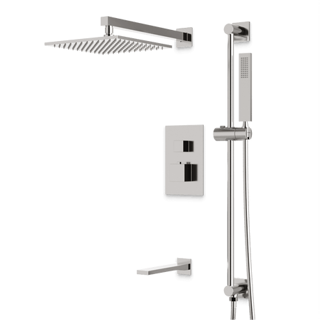 Artos Edge Thermostatic Shower Trim Kit with Wall Mount Shower Head, Hand Shower on Slide Bar, Tub Filler in Brushed Nickel – Wide Control Trim Style – PS115BN