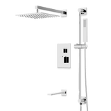Artos Edge Thermostatic Shower Trim Kit with Wall Mount Shower Head, Hand Shower on Slide Bar, Tub Filler in Chrome – Wide Control Trim Style – PS115CH