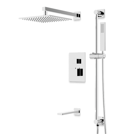 Artos Edge Thermostatic Shower Trim Kit with Wall Mount Shower Head, Hand Shower on Slide Bar, Tub Filler in Chrome – Wide Control Trim Style – PS115CH