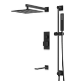 Artos Edge Thermostatic Shower Trim Kit with Wall Mount Shower Head, Hand Shower on Slide Bar, Tub Filler in Matte Black – Wide Control Trim Style – PS115BK