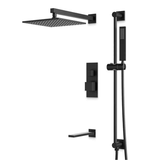 Artos Edge Thermostatic Shower Trim Kit with Wall Mount Shower Head, Hand Shower on Slide Bar, Tub Filler in Matte Black – Wide Control Trim Style – PS115BK