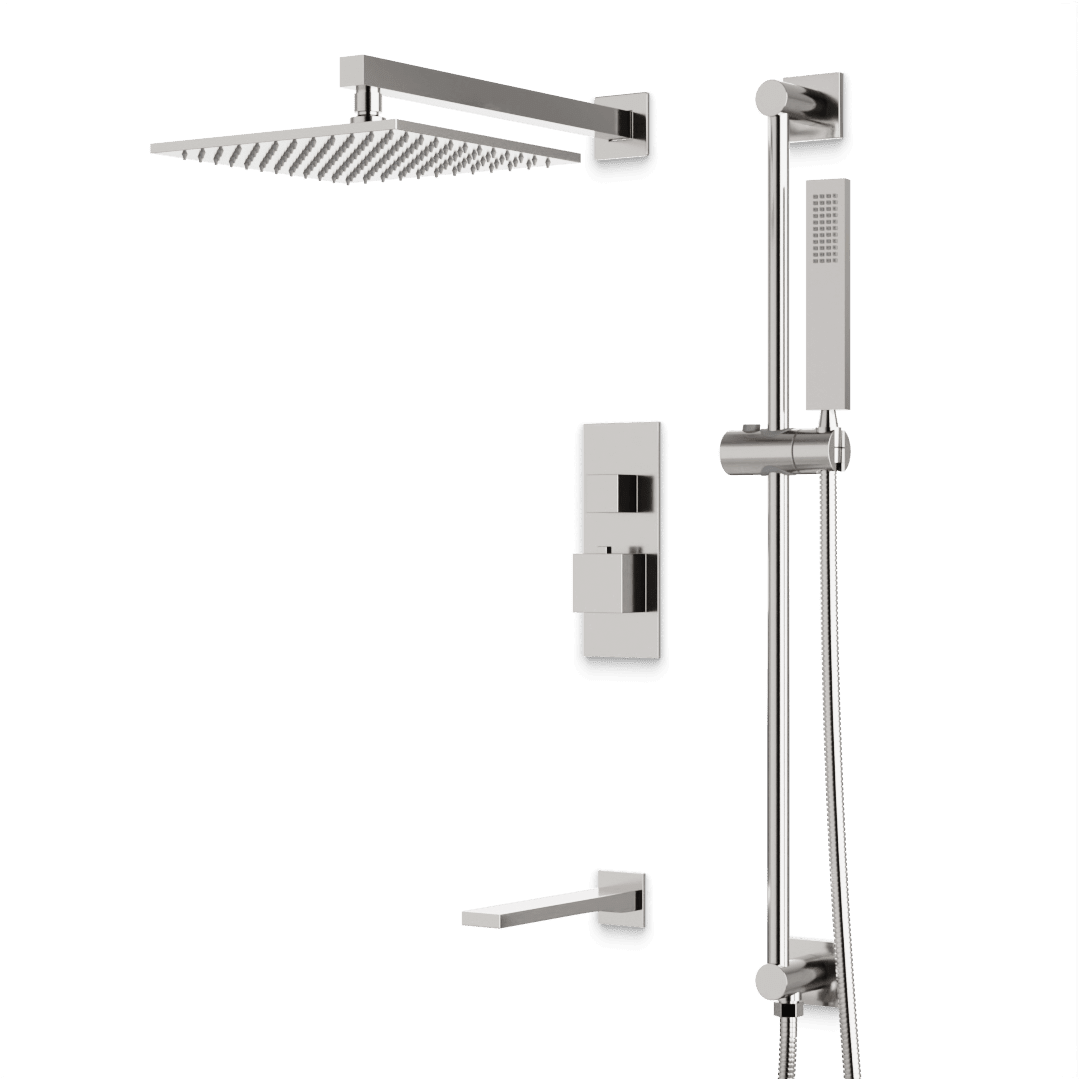 Artos Edge Thermostatic Shower Trim Kit with Wall Mount Shower Head, Hand Shower on Slide Bar, Tub Filler in Brushed Nickel – Wide Control Trim Style – PS115BN