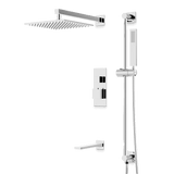 Artos Edge Thermostatic Shower Trim Kit with Wall Mount Shower Head, Hand Shower on Slide Bar, Tub Filler in Chrome – Wide Control Trim Style – PS115CH
