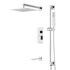 Artos Edge Thermostatic Shower Trim Kit with Wall Mount Shower Head, Hand Shower on Slide Bar, Tub Filler in Chrome – Wide Control Trim Style – PS115CH