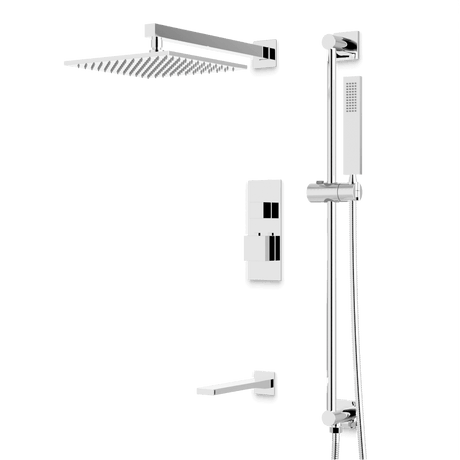 Artos Edge Thermostatic Shower Trim Kit with Wall Mount Shower Head, Hand Shower on Slide Bar, Tub Filler in Chrome – Wide Control Trim Style – PS115CH