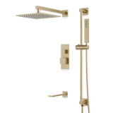 Artos Edge Thermostatic Shower Trim Kit with Wall Mount Shower Head, Hand Shower on Slide Bar, Tub Filler in Satin Brass – Wide Control Trim Style – PS115SB